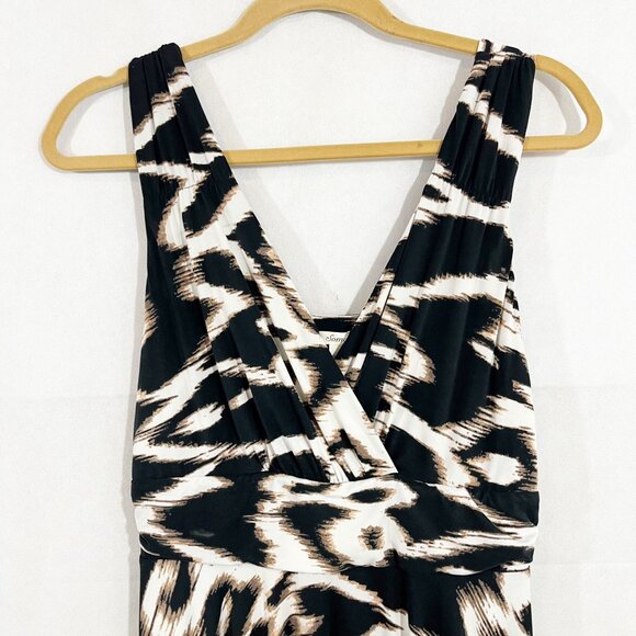 Soma Sleeveless Scarf Hem Dress V-Neck Brown Print Empire Waist Size Medium - Picture 3 of 7